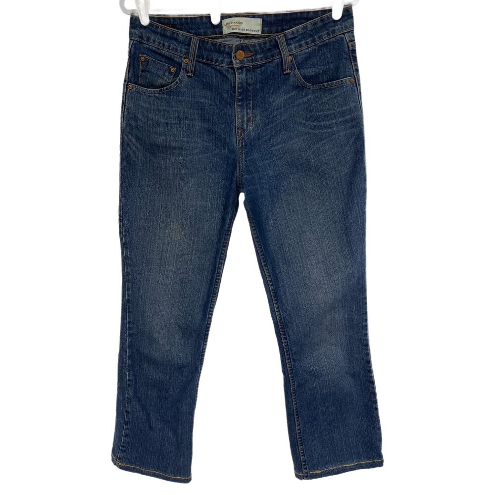 1088 Levi Strauss Signature Mid Rise Short Bootcut Faded Denim Jeans